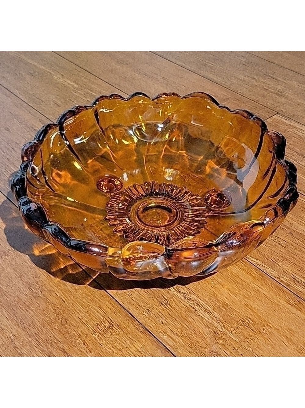 Vintage Mid-Century Indiana Colony Glass Amber Footed Salad/Fruit Bowl